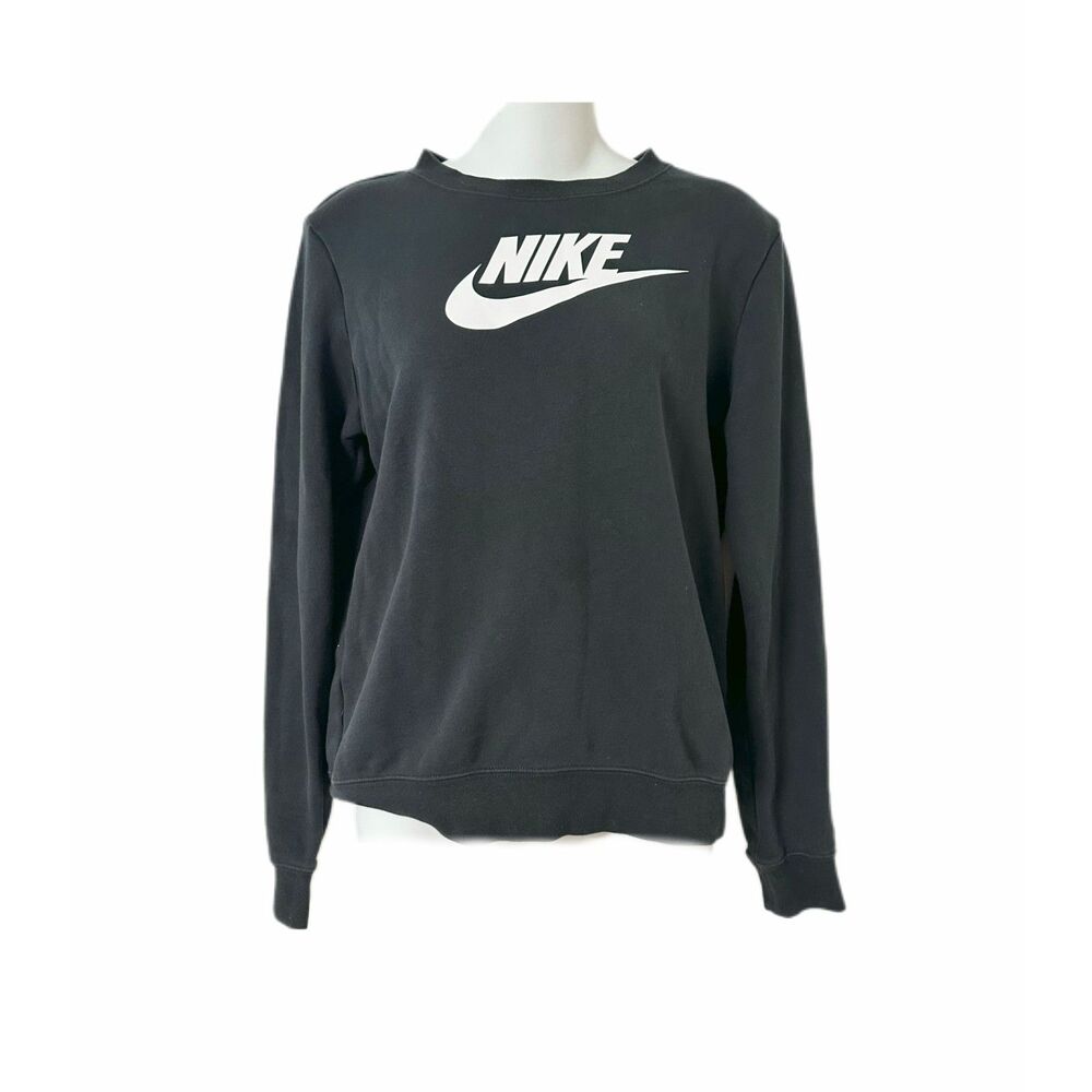 Nike Women’s Crew Neck Sweater – XS – Black with Nike & Check Print